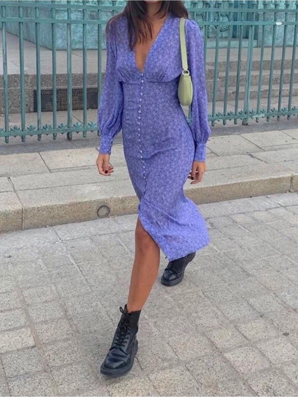 REALISATION PAR Vivienne Dress Long Sleeve Floral Blue Button Up Size XS